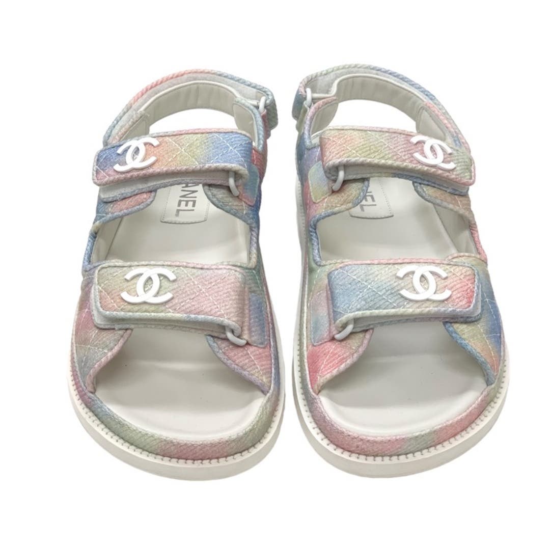 Chanel White Iridescent Round Toe Sandals