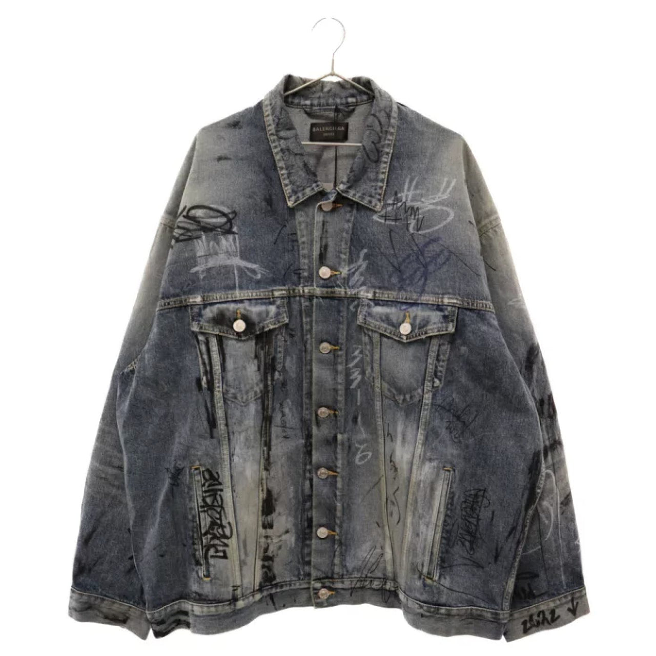 Balenciaga 23AW Oversized Graffiti Denim Jacket Indigo