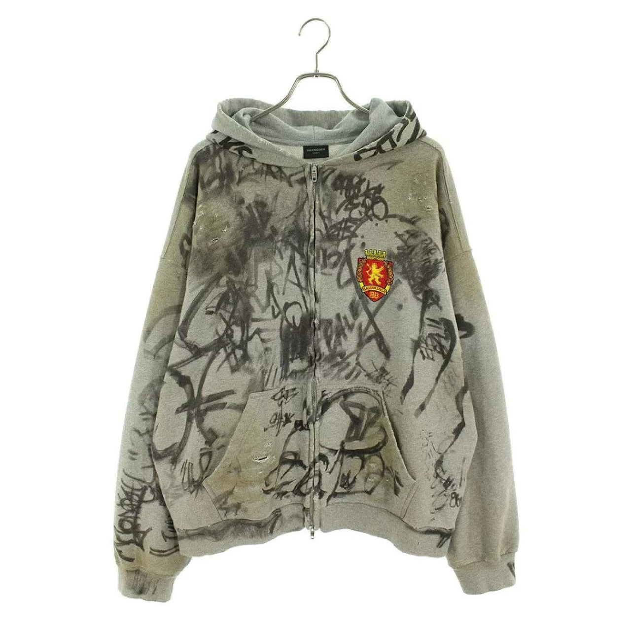 Balenciaga Grey Skater Graffitti Zip-Up Hoodie