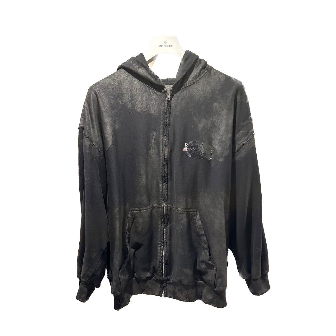 Balenciaga Mud Wash Grafted Vintage Front Zip Hoodie