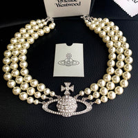 Thumbnail for Vivienne Westwood Triple Layered Pearl Choker Necklace Silver