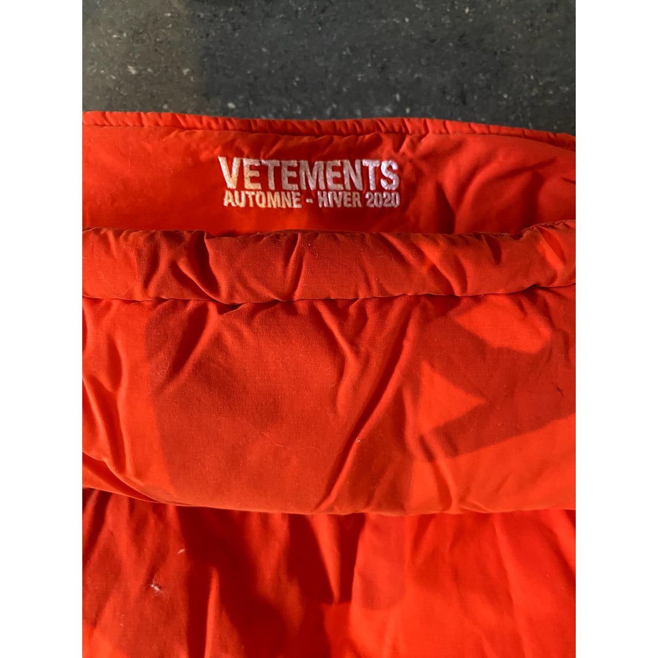 FWS19 Vetements "Upside-Down" Logo Patch Puffer Jacket