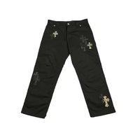 Thumbnail for Chrome Hearts Carpenter Double Knee Cross Patch Leopard Print Denim