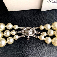 Thumbnail for Vivienne Westwood Triple Layered Pearl Choker Necklace Silver