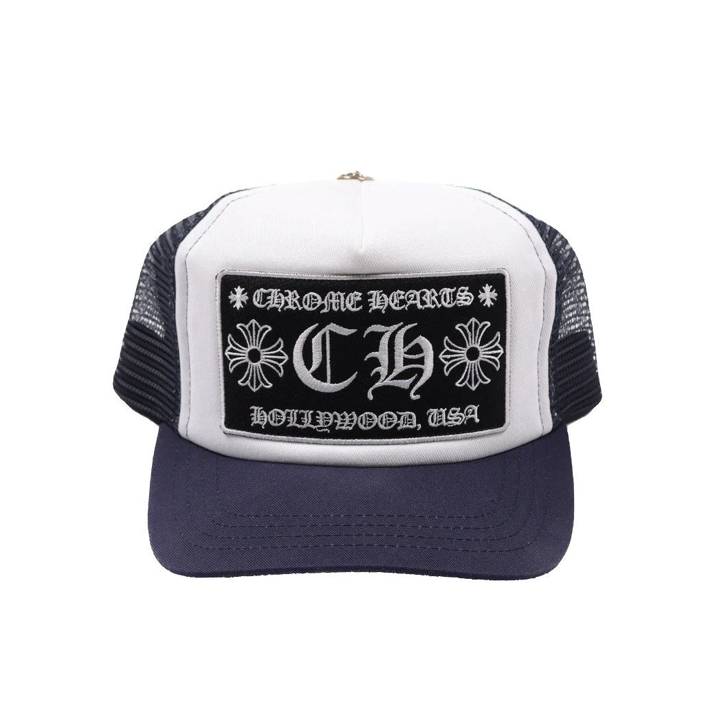 Chrome Hearts Navy CH Hollywood Trucker Cap