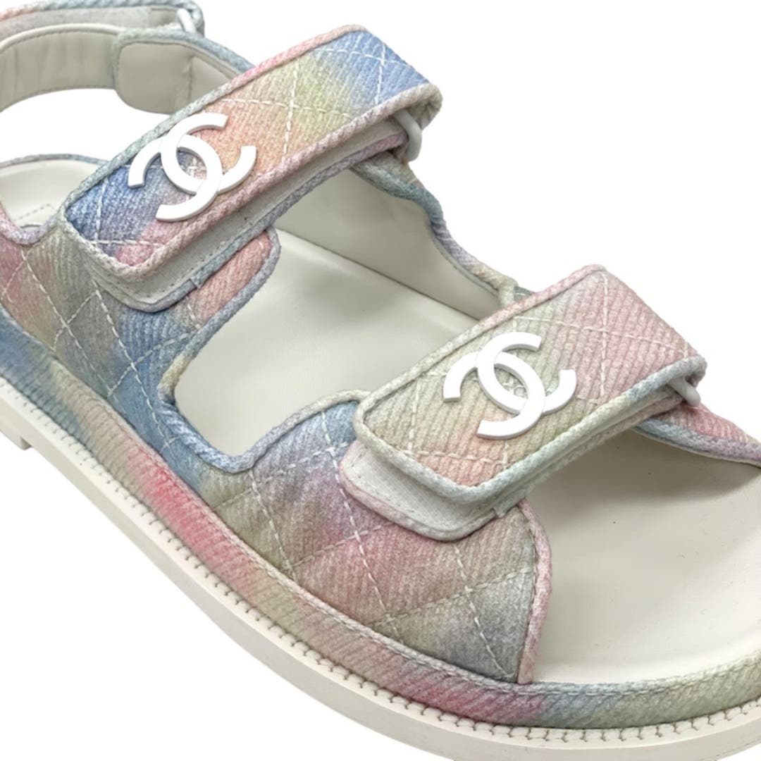 Chanel White Iridescent Round Toe Sandals