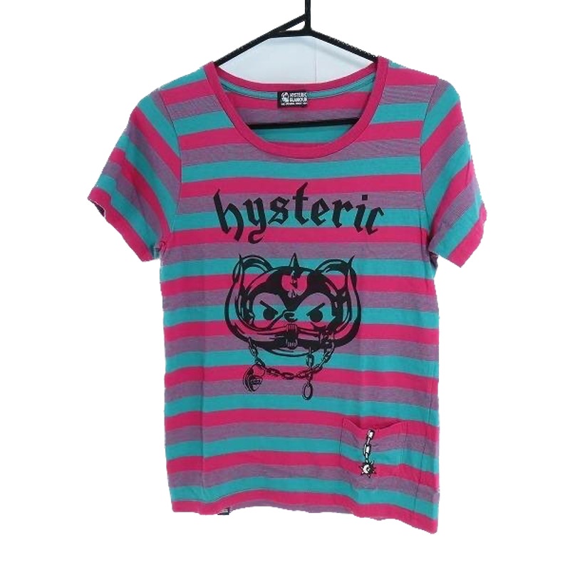 Hysteric Glamour Striped BEAR HEAD Print Pocket T-shirt