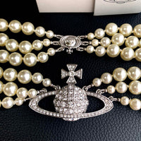 Thumbnail for Vivienne Westwood Triple Layered Pearl Choker Necklace Silver