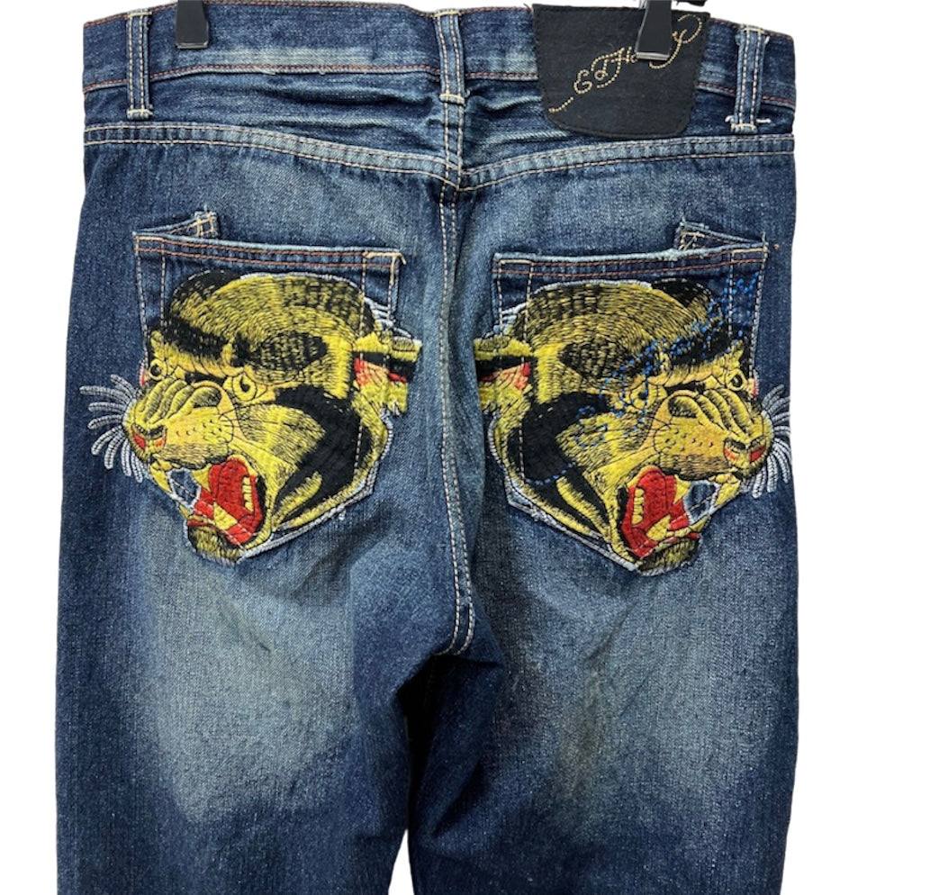 Ed Hardy Tiger Embroidery Denim Jeans