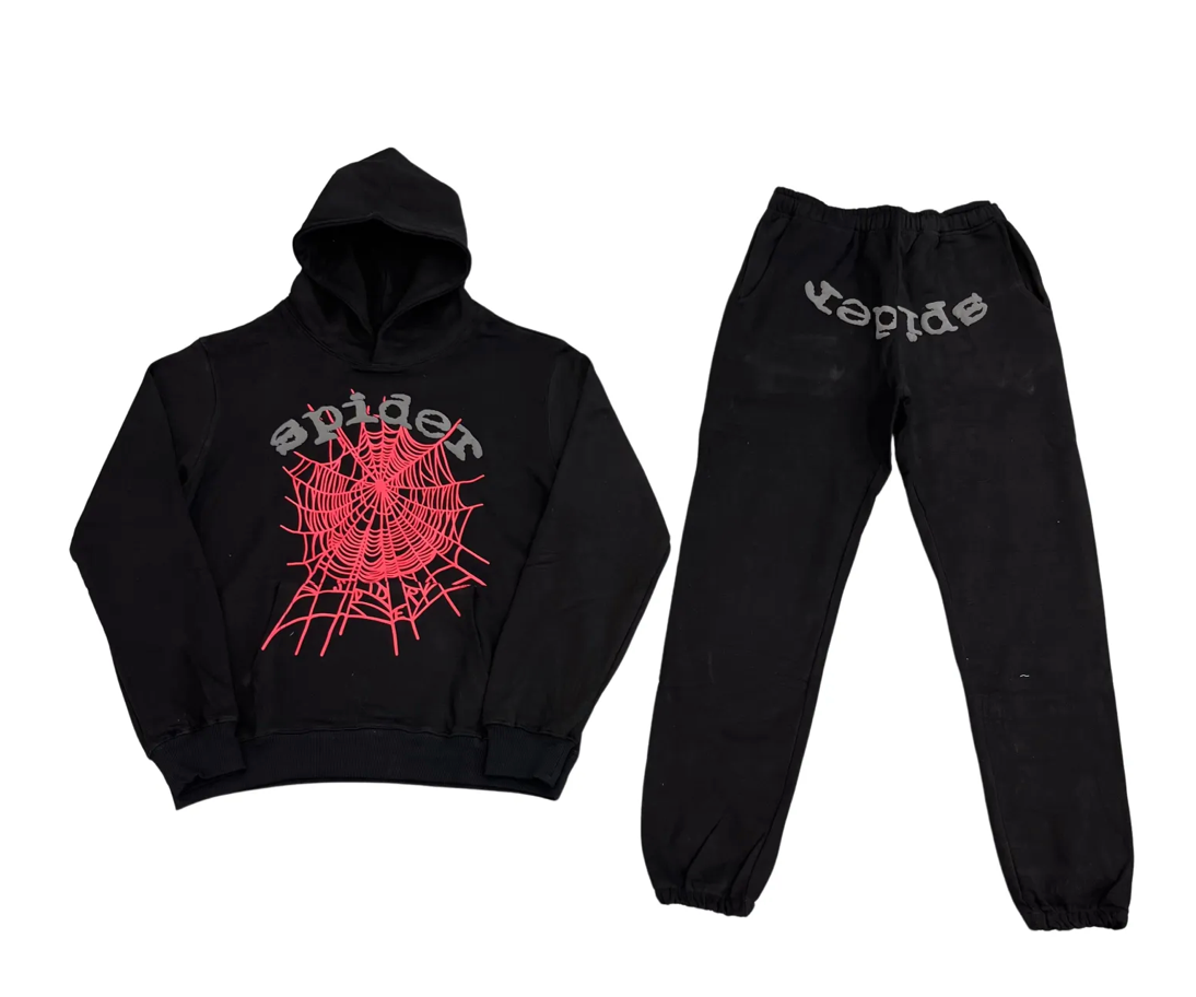 Sp5der OG Black / Red Web Tracksuit