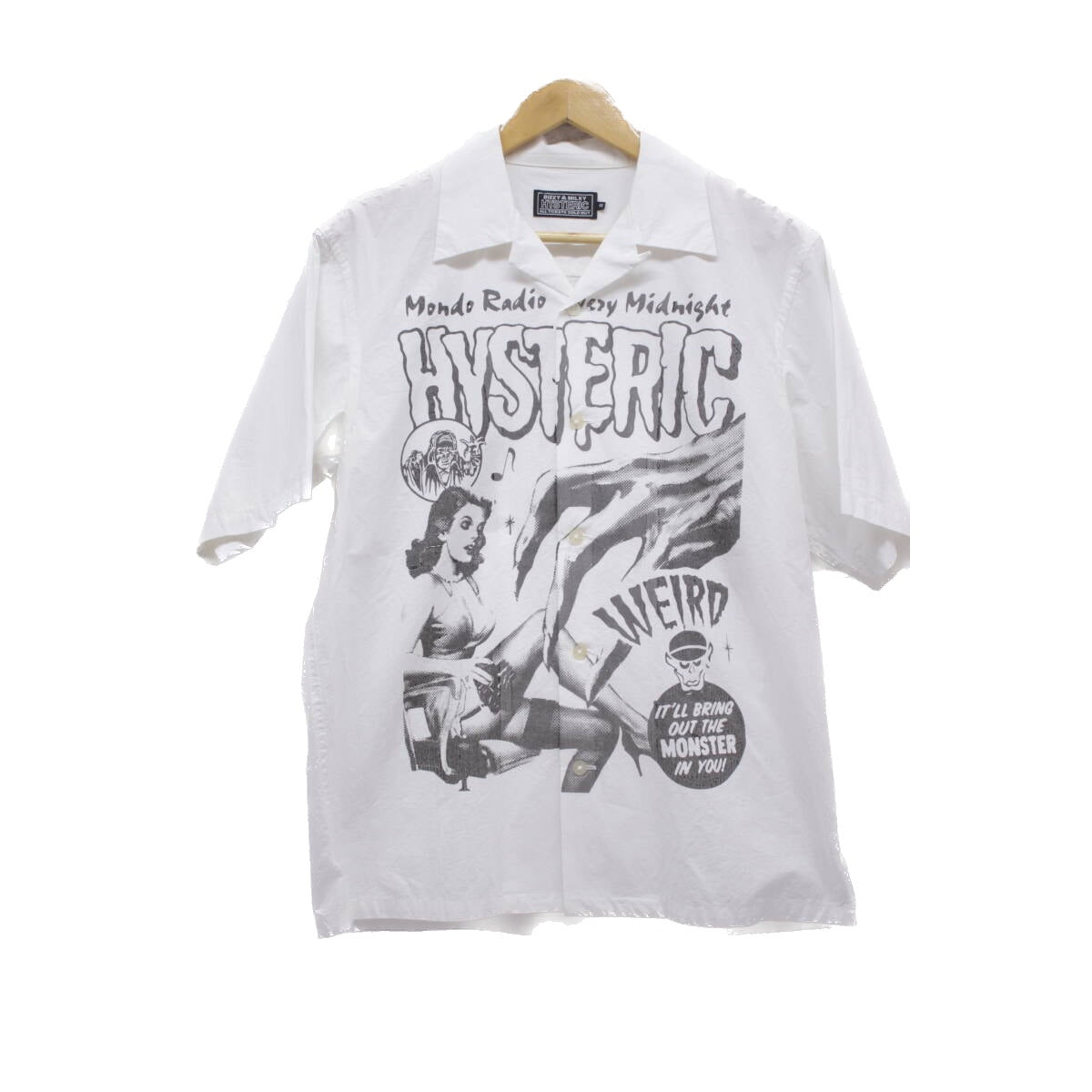 HYSTERIC GLAMOR Open Collar Graphic Short Sleeve Button-Up