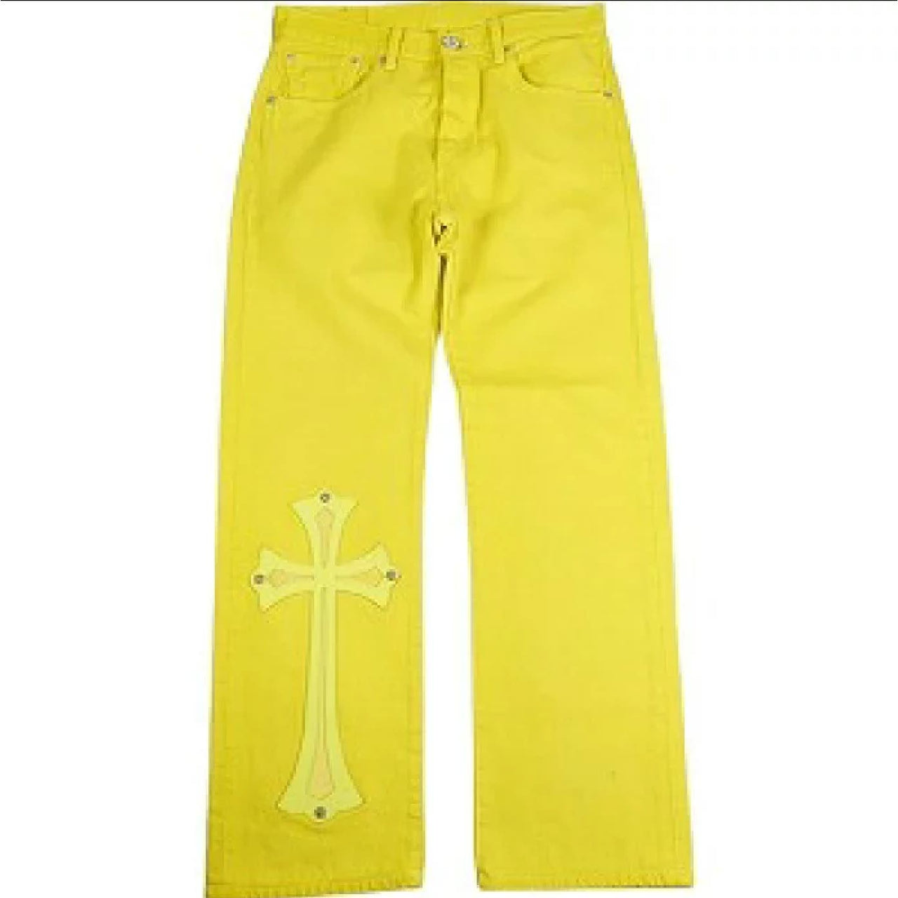 Chrome Hearts x Levi's 501 Leather Cross Patch Denim Yellow