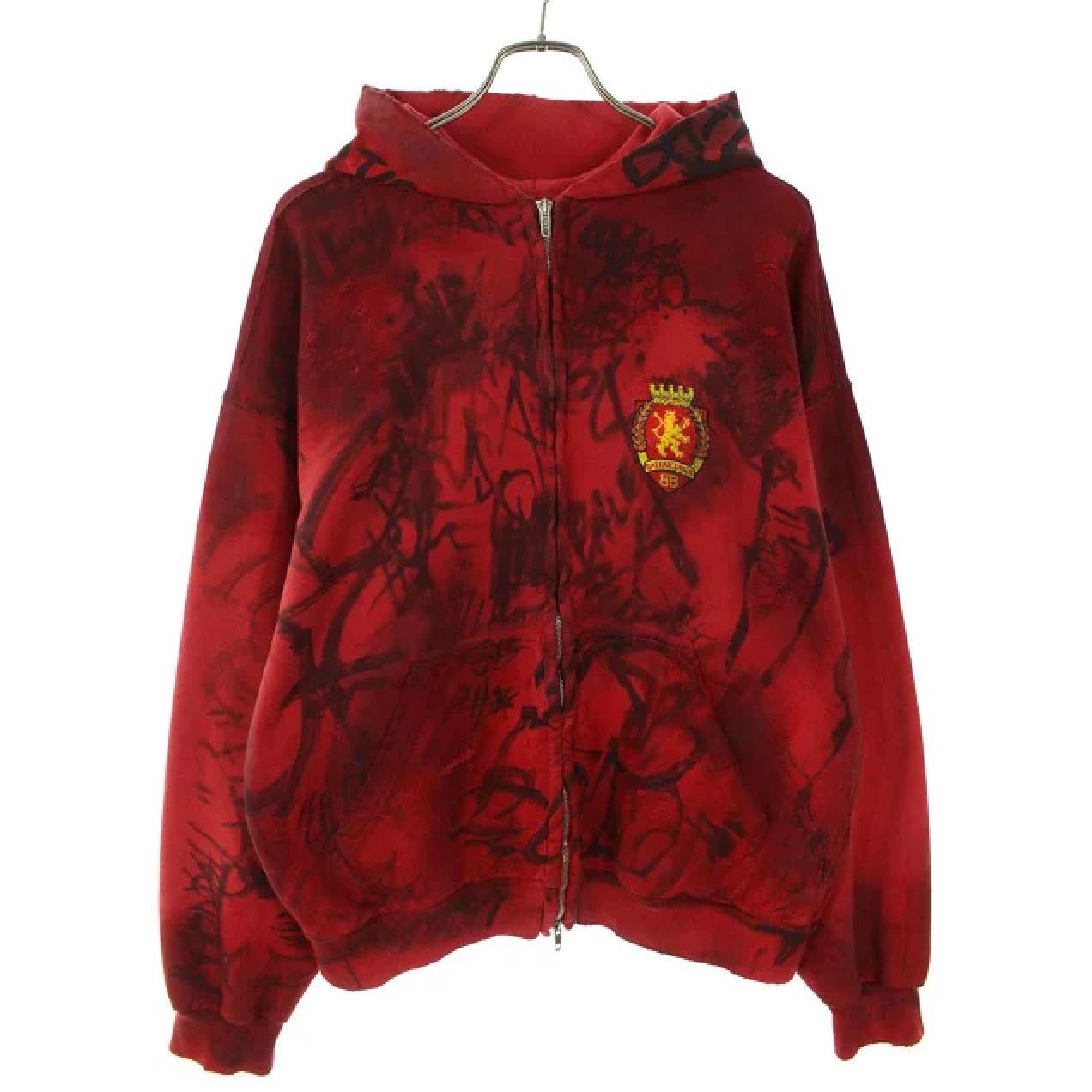 Balenciaga Red Skater Graffitti Zip-Up Hoodie