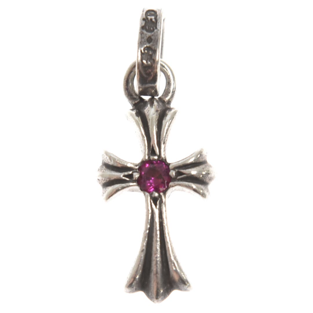 Chrome Hearts Baby Fat Cross Ruby Silver Necklace Pendant