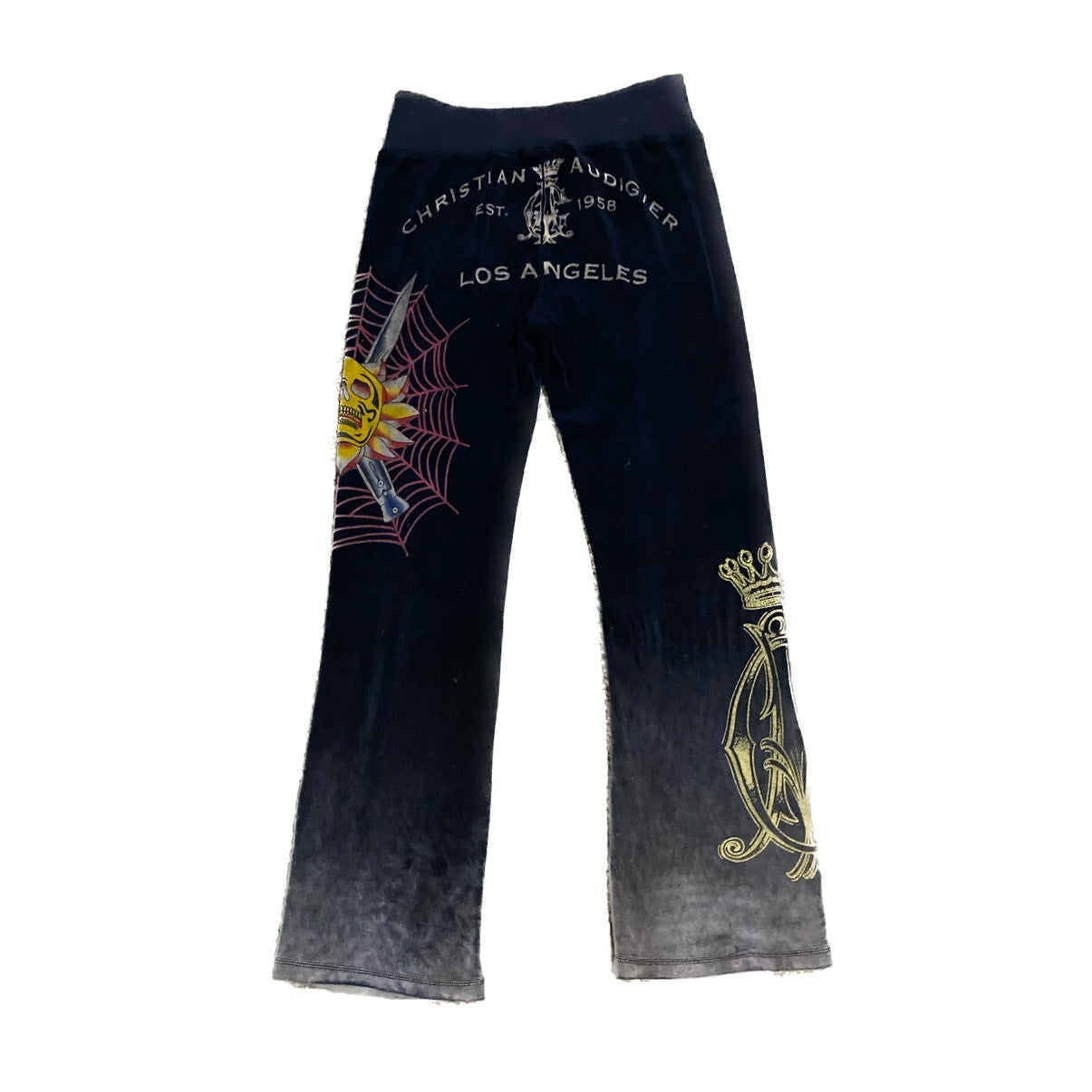 Christian Audigier Ed Hardy Velour Tattoo Print Sweatpants