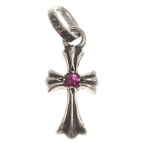 Thumbnail for Chrome Hearts Baby Fat Cross Ruby Silver Necklace Pendant