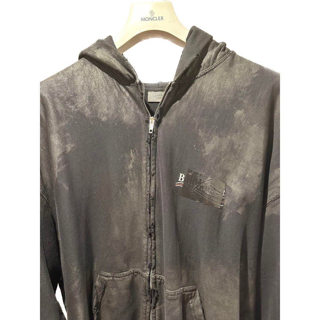 Balenciaga Mud Wash Grafted Vintage Front Zip Hoodie