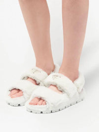 Thumbnail for Prada Shearling Logo Plaque Fur Sandals