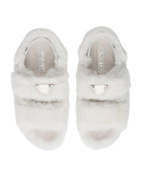 Thumbnail for Prada Shearling Logo Plaque Fur Sandals