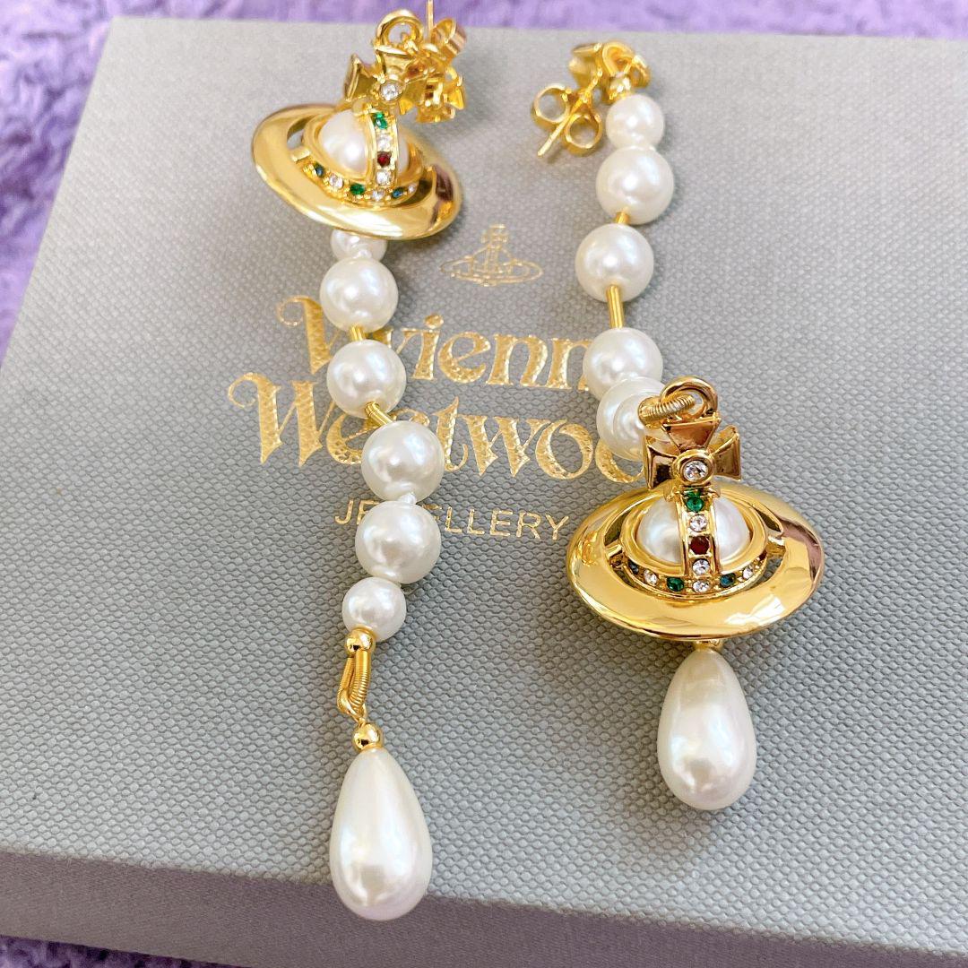 Vivienne Westwood SS25 Lynette Broken Pearl Orb Drop Earrings