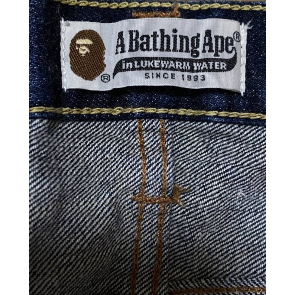 A BATHING APE Logo & Gorilla Embroidery Denim Jeans