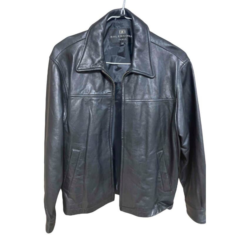 Rare vintage Balenciaga lzip-up boxy leather jacket