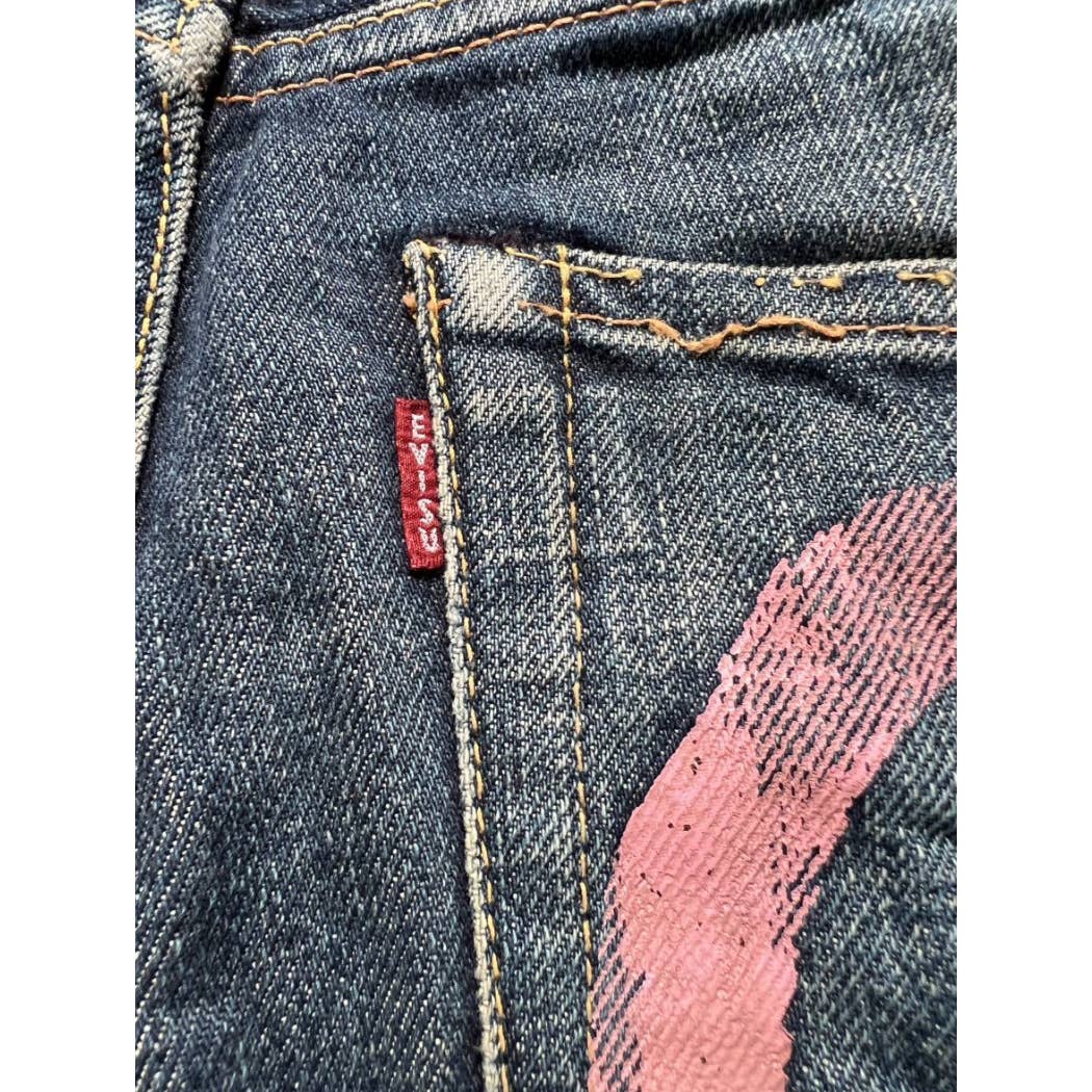 Evisu Pink Daicock seagull No.2 painted denim jeans