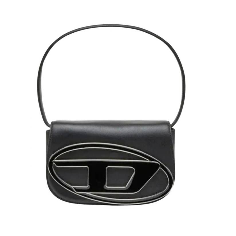 Diesel 1DR crossbody side bag in black patent leather