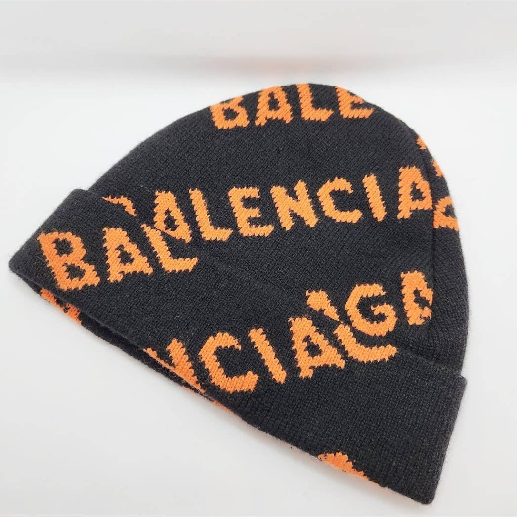 BALENCIAGA Allover Monogram Knit Beanie