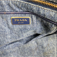 Thumbnail for PRADA Triangular plaque Logo Canapa Denim Tote Bag