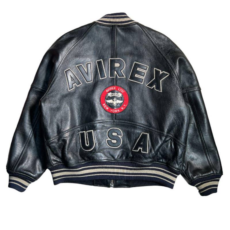 Rare vintage Avirex USA Chenille spellout leather bomber