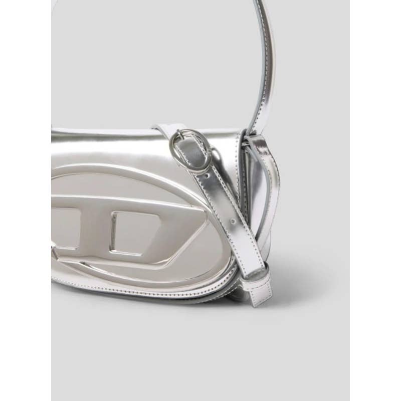 Diesel 1DR xs crossbody side bag in silver metallic leather