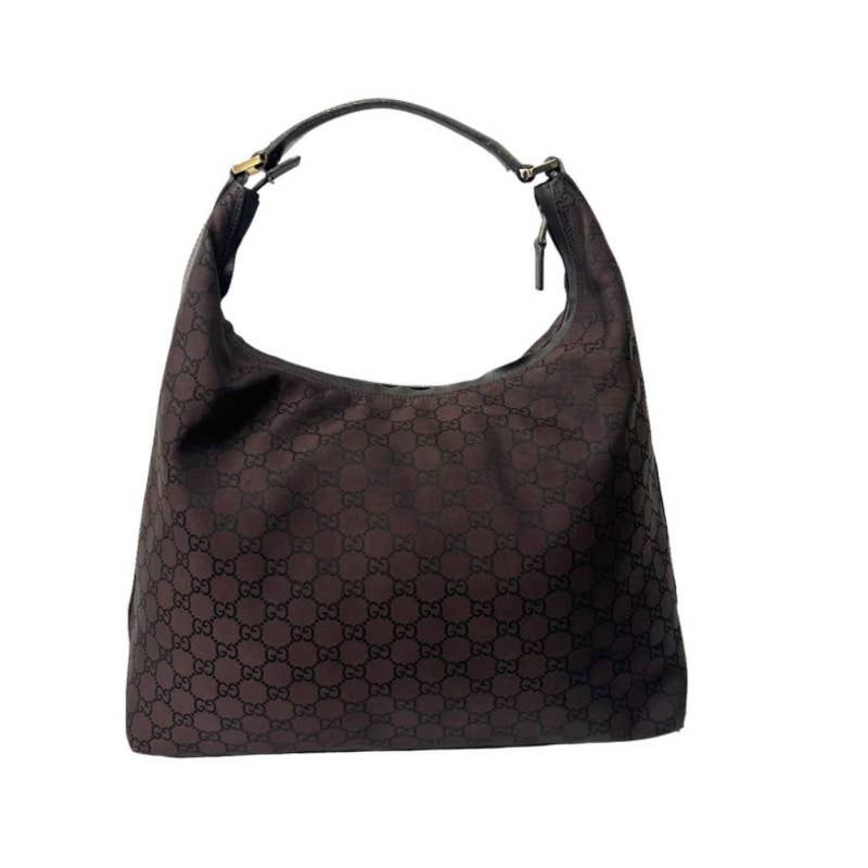 Gucci GG monogram pattern one-shoulder black hobo bag