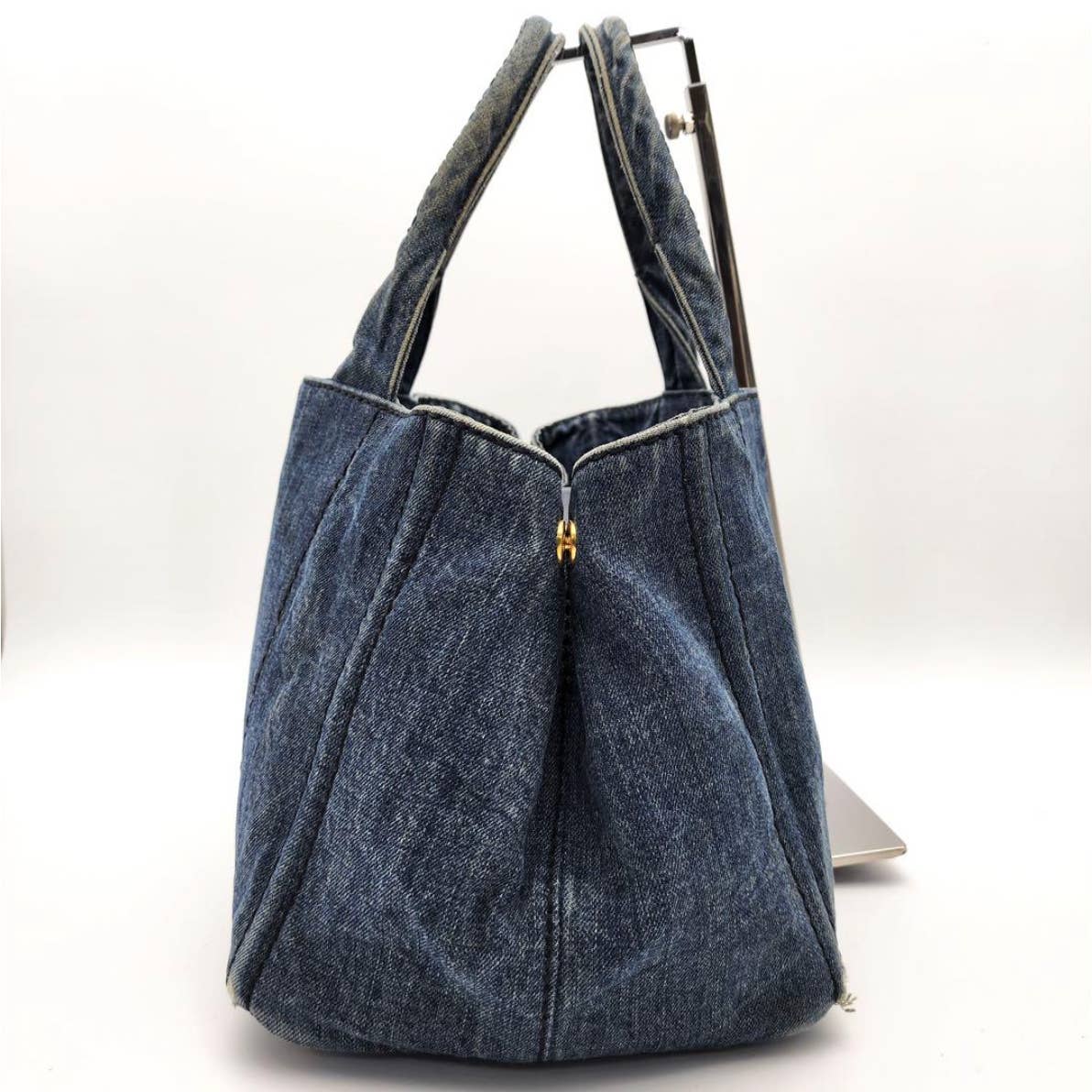 PRADA Triangular plaque Logo Canapa Denim Tote Bag