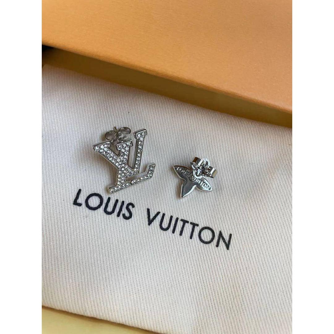 Louis Vuitton Lv Logo Silver Crystal Earrings