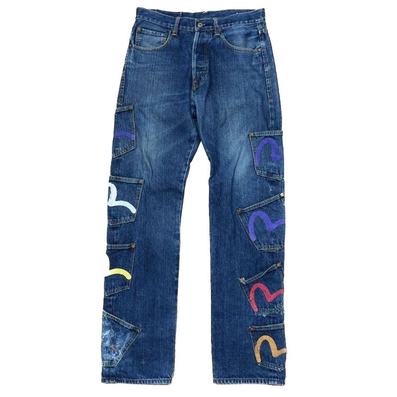 EVISU INDIGO GENES  multi-pocket Selvedge denim jeans