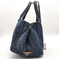 Thumbnail for PRADA Triangular plaque Logo Canapa Denim Tote Bag