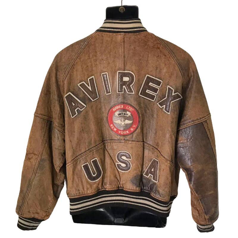 Rare vintage Avirex USA Chenille spellout leather bomber