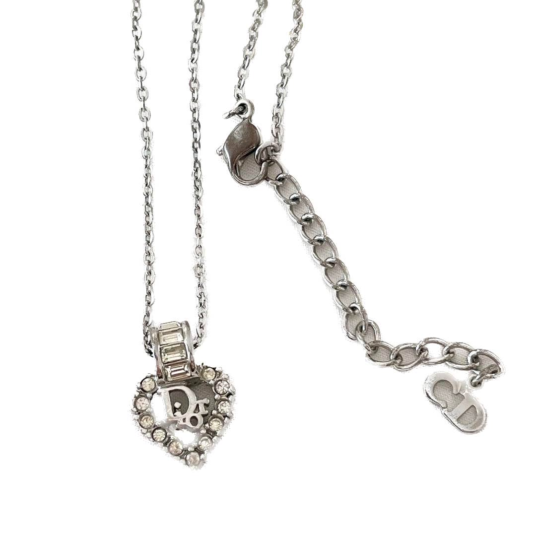 Christian Dior Heart Rhinestone Dior Logo Necklace