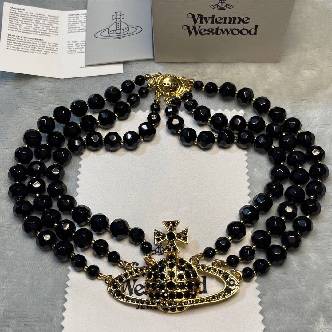 Vivienne Westwood Triple Layered Pearl Choker Necklace Black