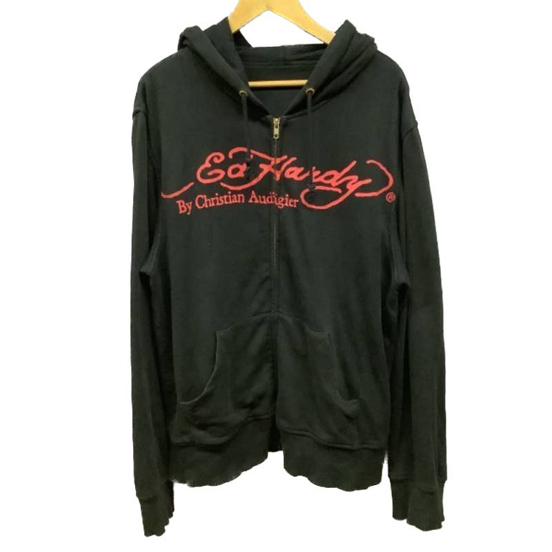 Ed Hardy Rhinestone Bulldog Graphic Studded Hoodie