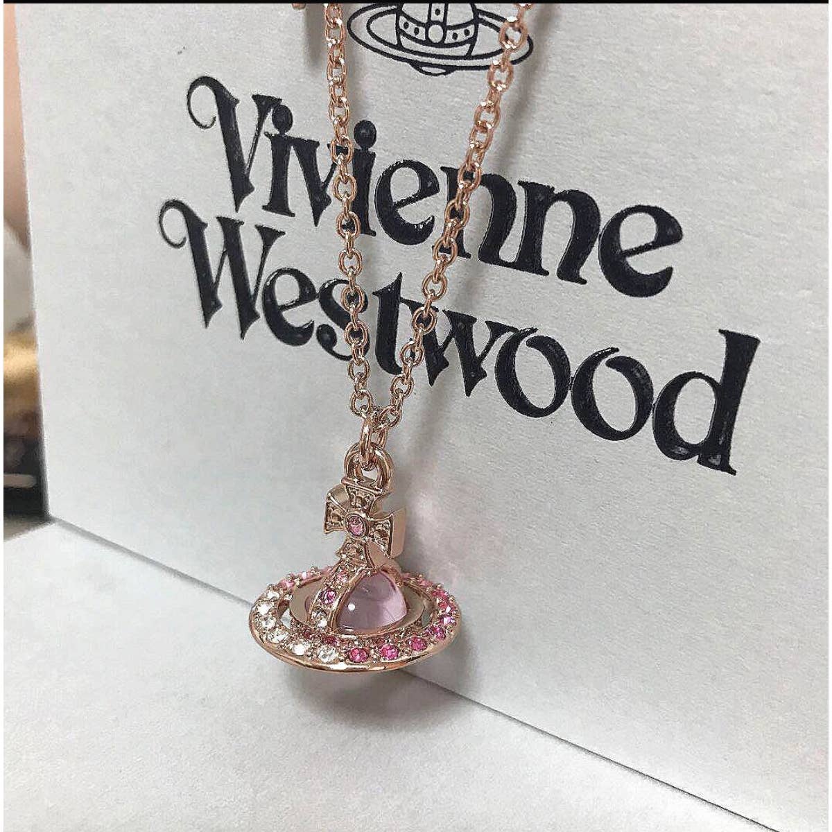 Vivienne Westwood Tricolor Pink 3D Tiny Orb Necklace