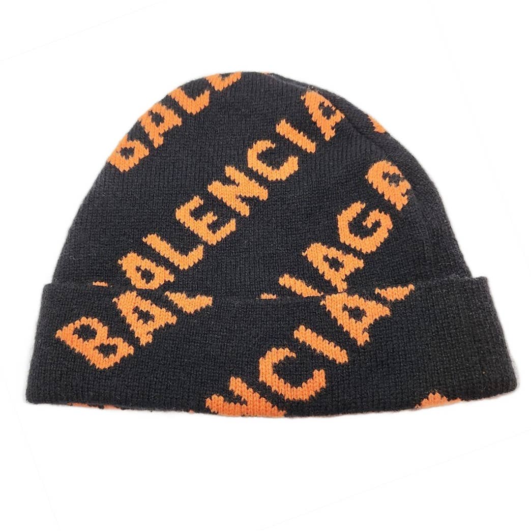 BALENCIAGA Allover Monogram Knit Beanie