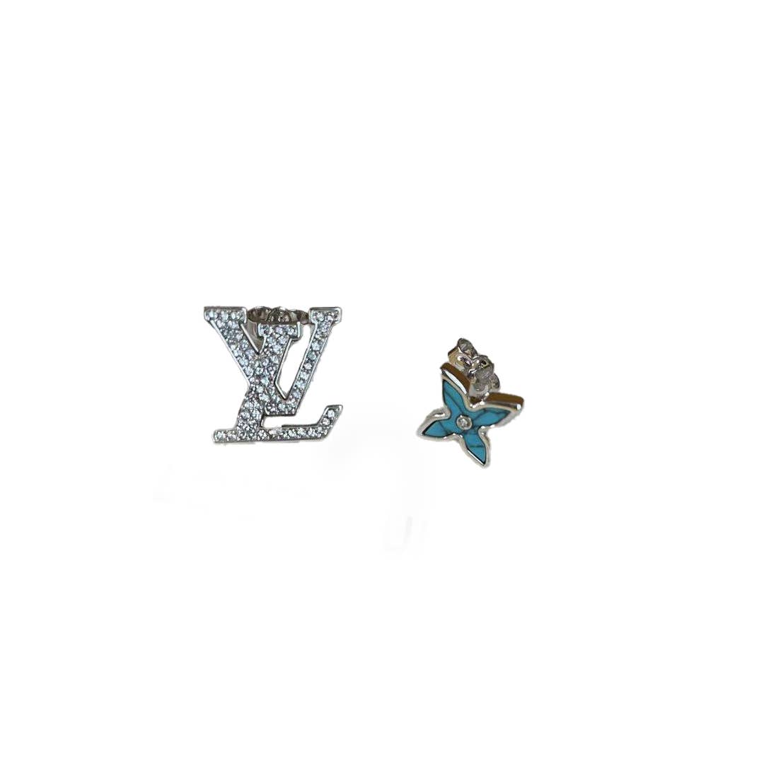 Louis Vuitton Lv Logo Silver Crystal Earrings