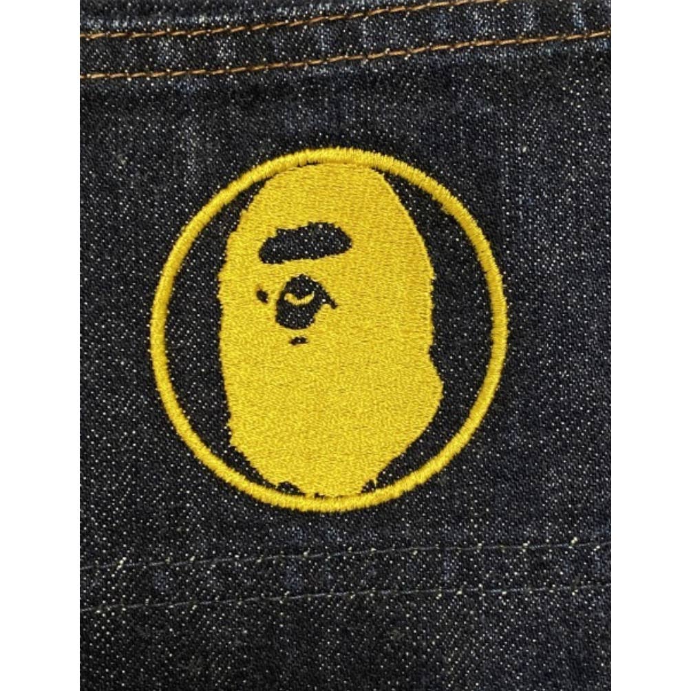 A BATHING APE Logo & Gorilla Embroidery Denim Jeans