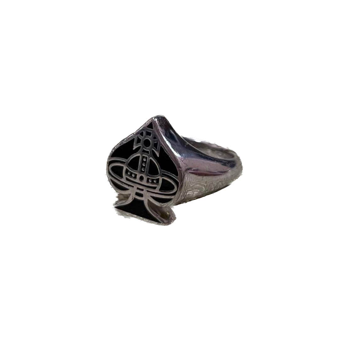 Vivienne Westwood Vintage Embossed Black Spade Orb Ring