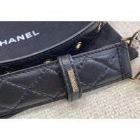 Thumbnail for CHANEL CC gold rhinestone logo leather belt 75