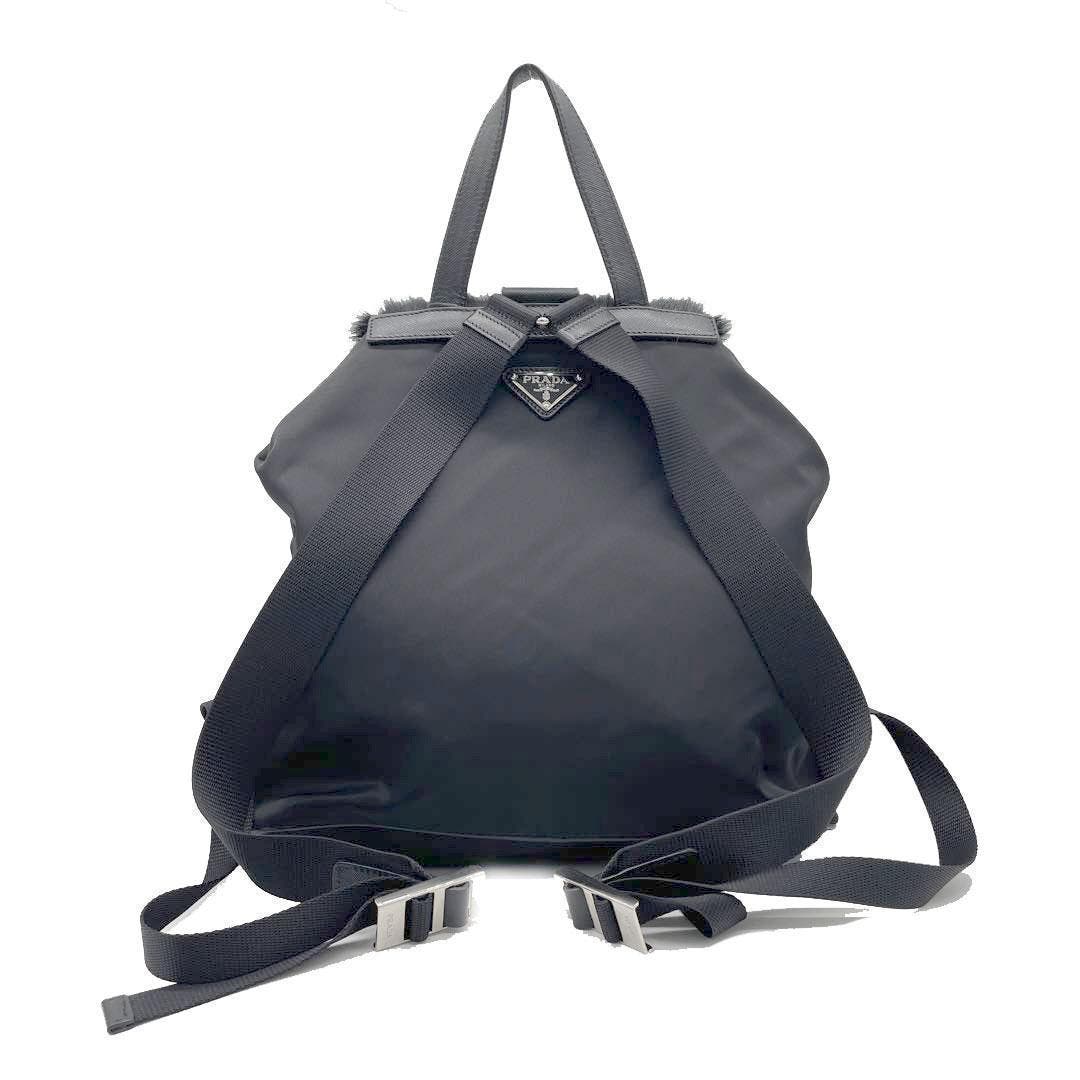 Archive Prada Metal Fitted Goat Fur Nylon Backpack