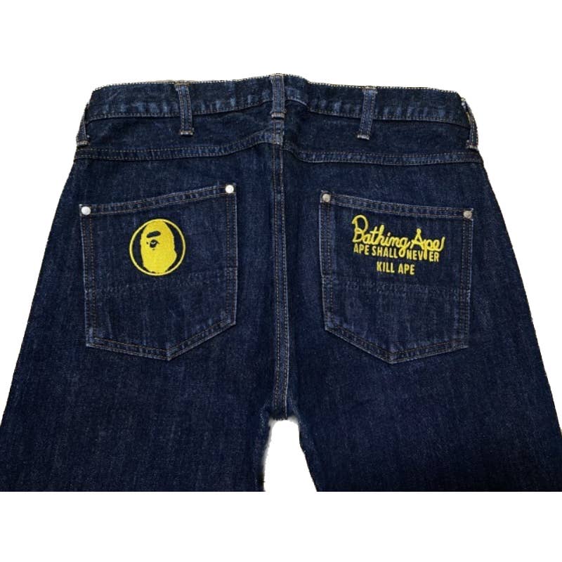 A BATHING APE Logo & Gorilla Embroidery Denim Jeans