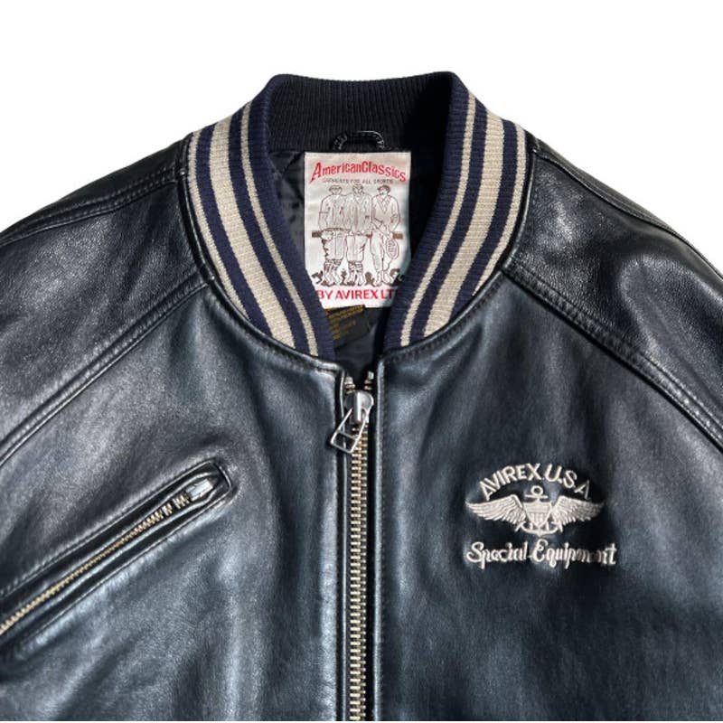 Rare vintage Avirex USA Chenille spellout leather bomber